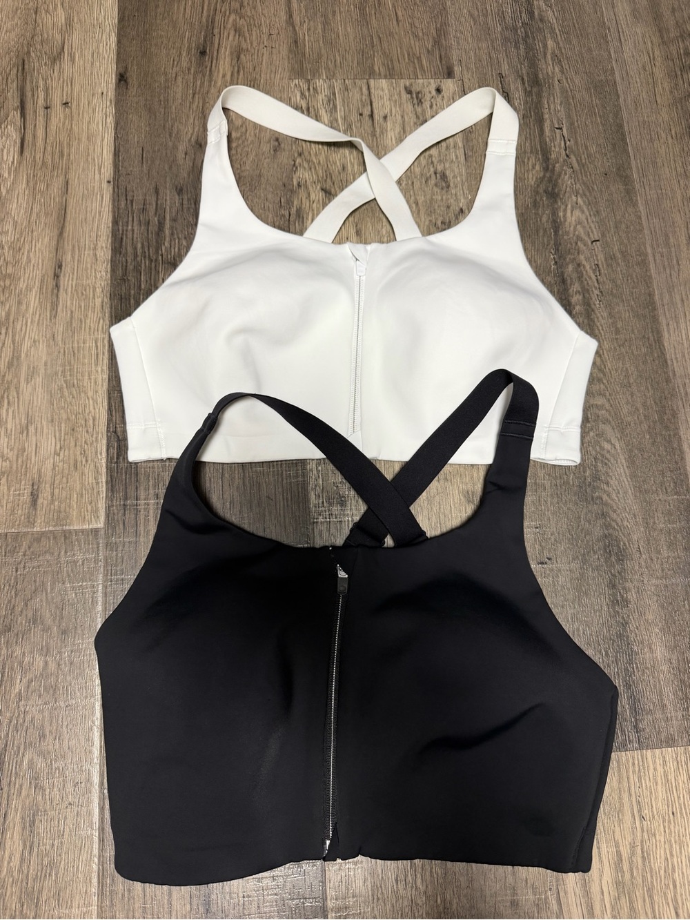 CRZ YOGA High Impact Zip Front Sports Bra Bundle Black White Set NWOT Size 34D